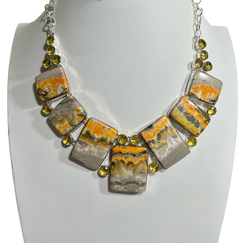 Beautiful Bumble Bee Jasper 925 Large Gemstone Necklace